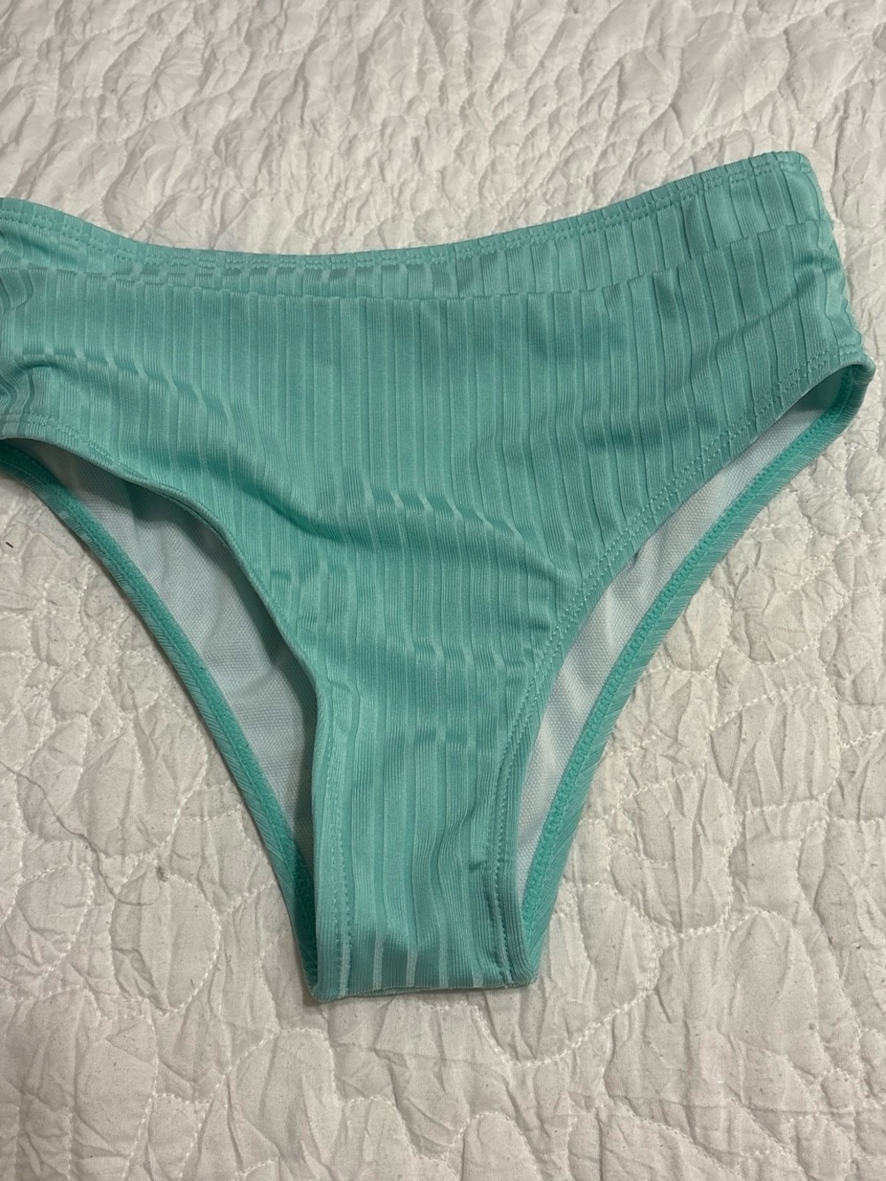 SHEIN Ribbed High-Cut Bikini Bottom in Mint Green